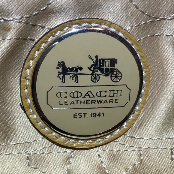 Authentic Coach Matte Gold Fabric Satchel with Shoulder Straps, Zipper Close - Picture 4 of 15